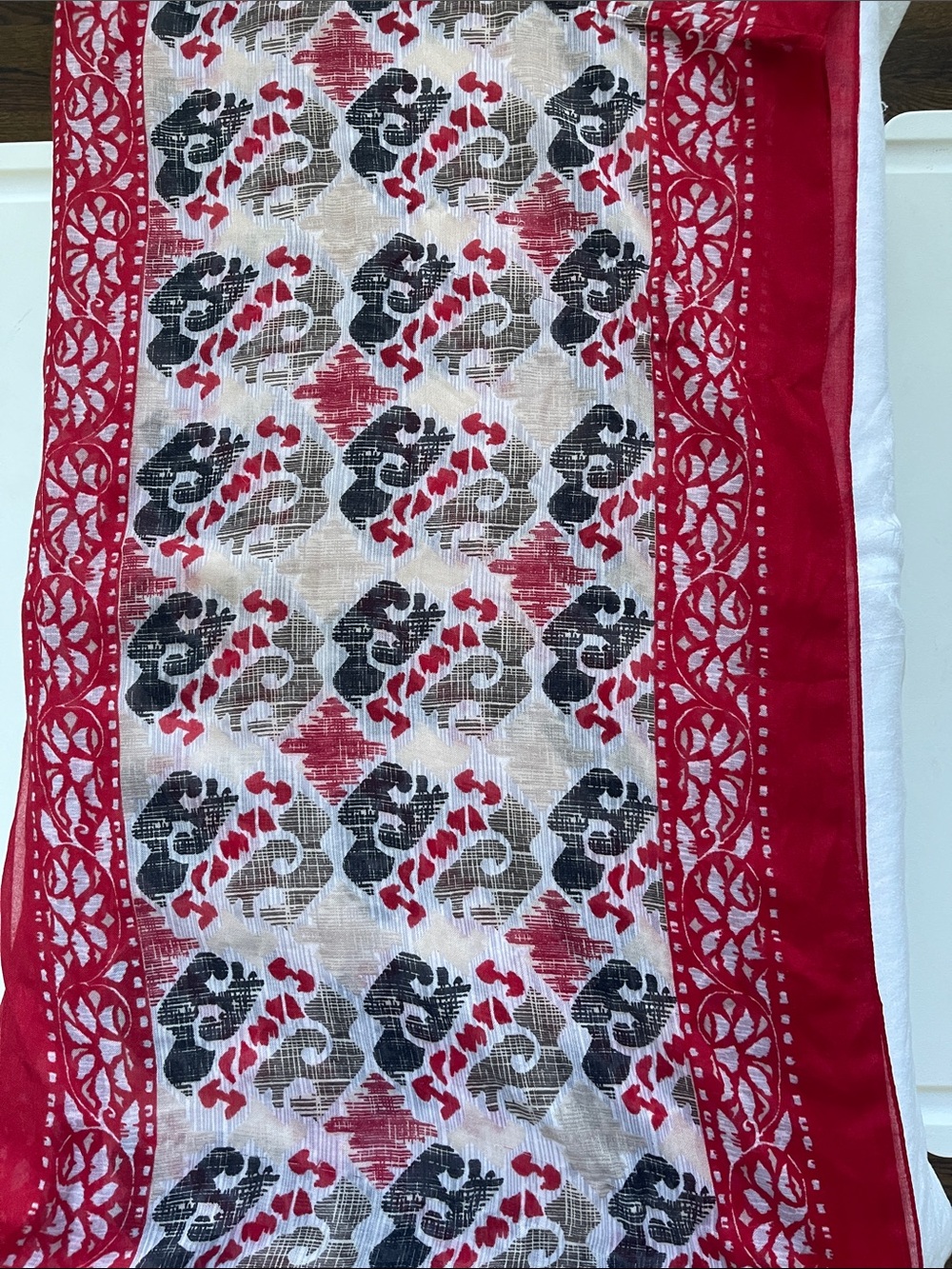 J. Jill Red Black Cream Patterned Lightweight infinity Scarf